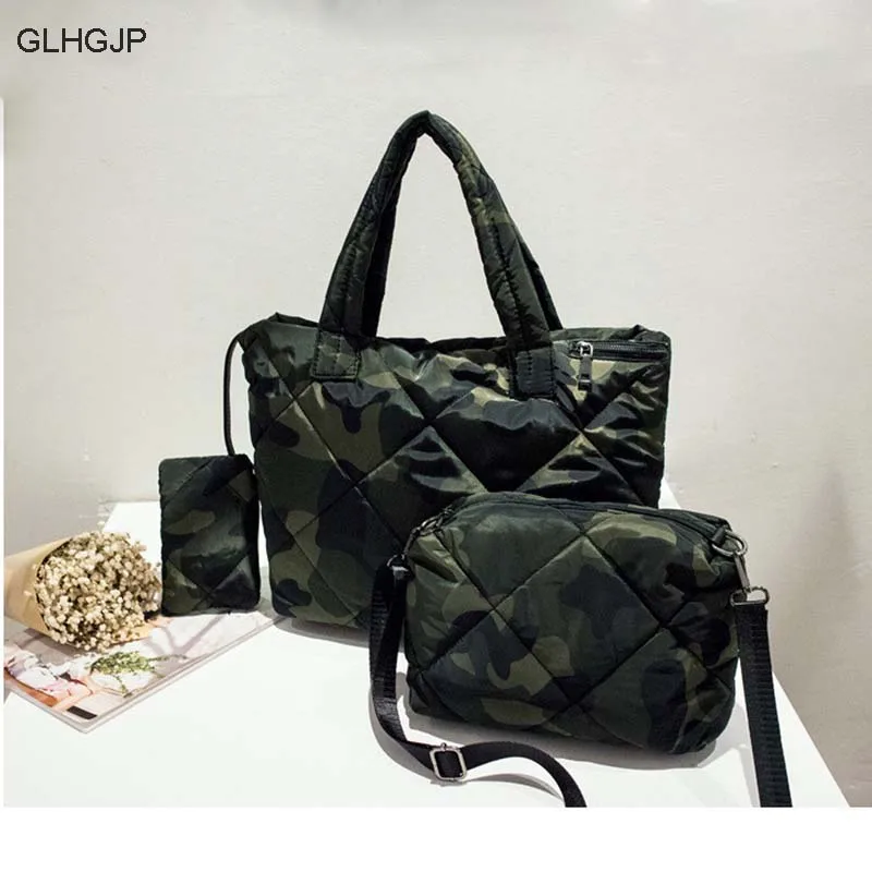 

GLHGJP Winter New Women Tote Bag Space Cotton Clothing Handbag Casual Crossbody Bags Down Feather Shoulder Bolse Top-handle Bag