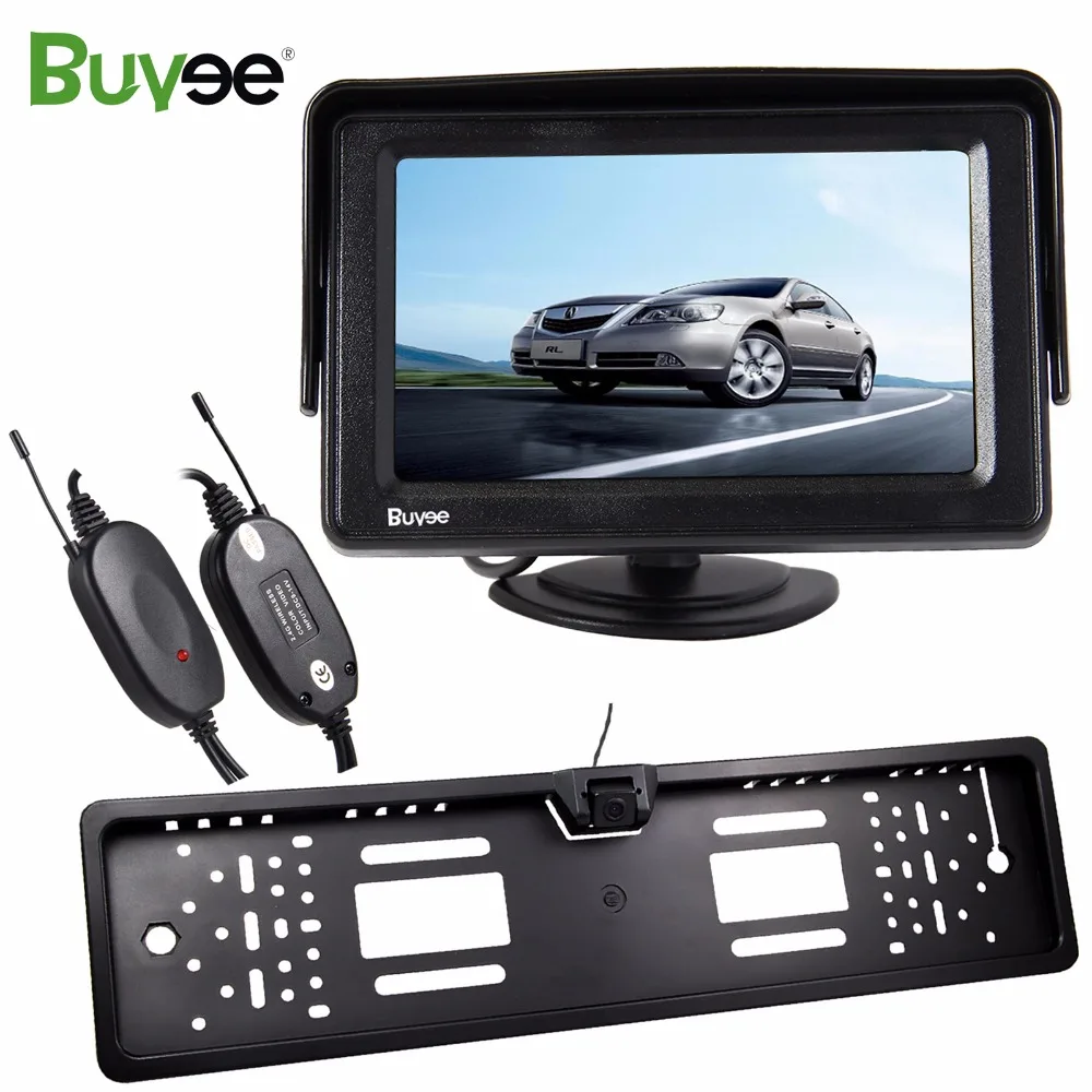 

Buyee Wireless/Wired parking monitor system 4.3" TFT LCD Monitor HD Car Rear view reverse parking camera EU License Plate frame