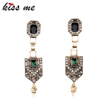 KISS ME Vintage Jewelry Women New Green Crystal Cone Ear Pendants Long Drop font b Earrings