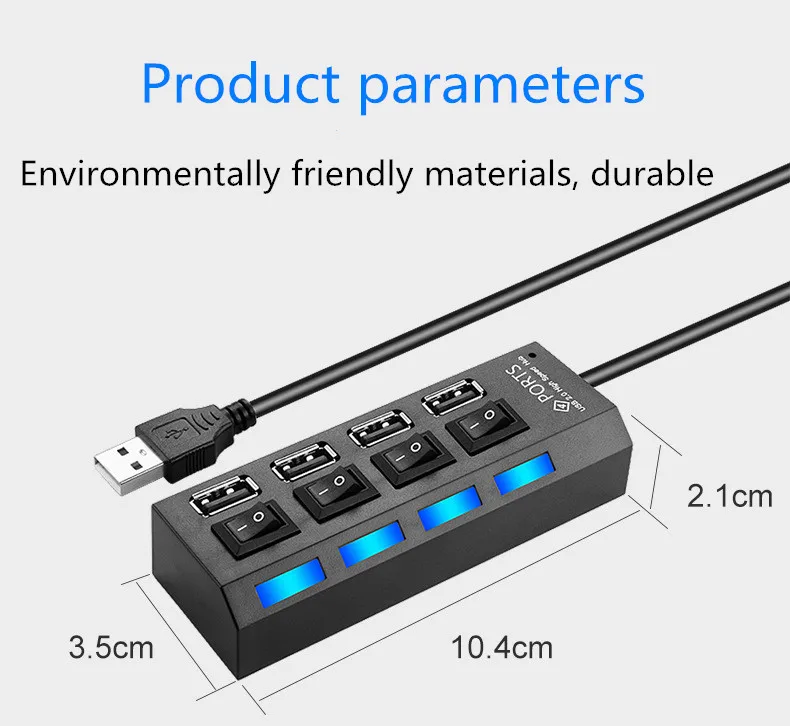 Usb-концентратор с несколькими портами, высокоскоростной 480 Мбит/с, многопортовый 7usb 2,0 концентратор с адаптером питания для ПК, компьютерные аксессуары, периферийный U дисковый монитор