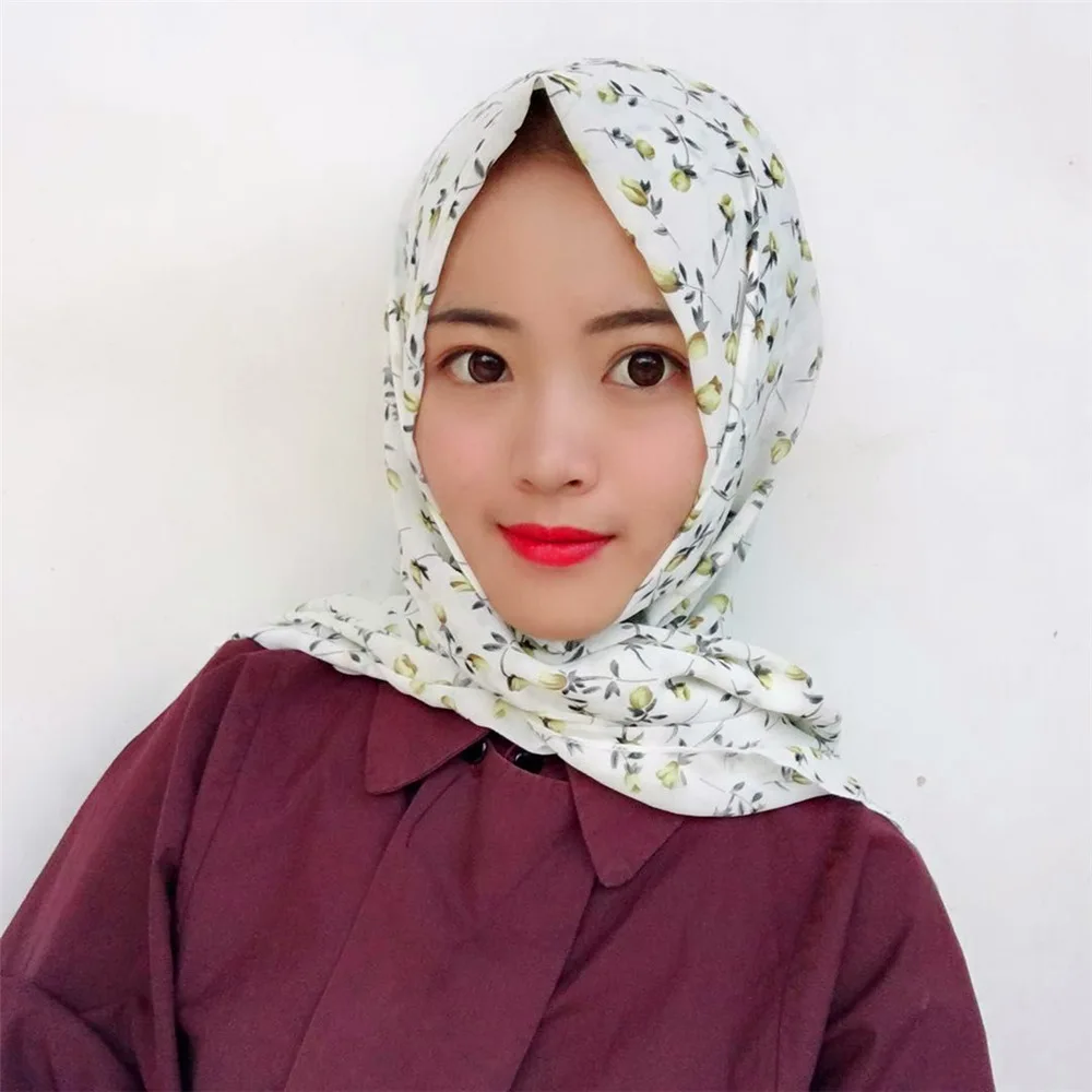 

Muslim Headscarves Fashion Warp Printing Tulip Flora Hijab Chiffon Shawl Islamic Headband Headwarp Schaila