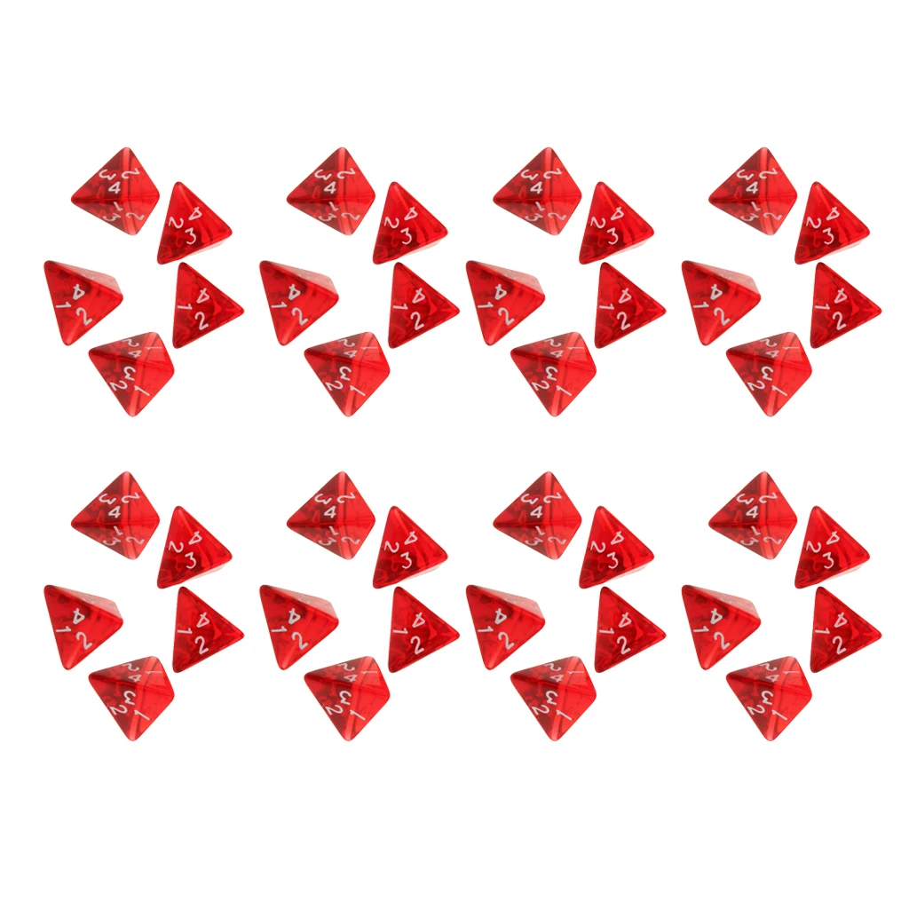 40 Pcs Dice Set D4 for Dungeons and Dragons Board Game Red Acrylic Polyhedral Bulk Dice Set for Cup Game