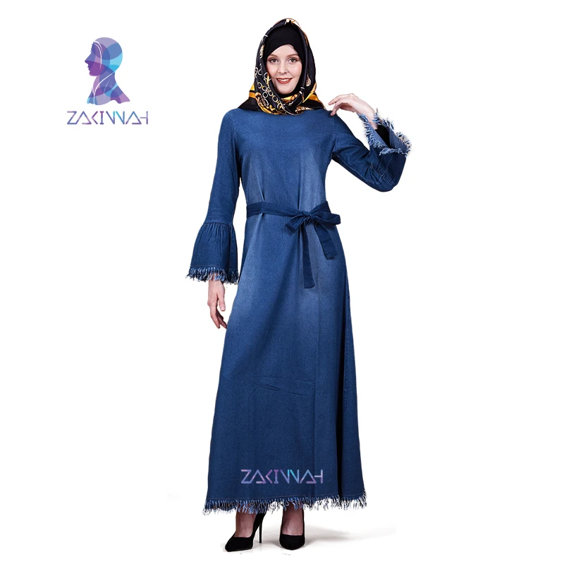 ZK014 модный джинсовый костюм, накидка, Восточный халат Турецкая абайа исламский, мусульманский платье Абая для женщин мусульманская одежда для Дубай Костюмы