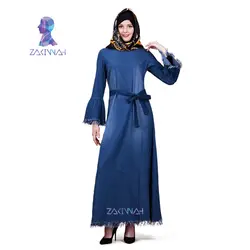 ZK014 модный джинсовый костюм, накидка, Восточный халат Турецкая абайа исламский, мусульманский платье Абая для женщин мусульманская одежда