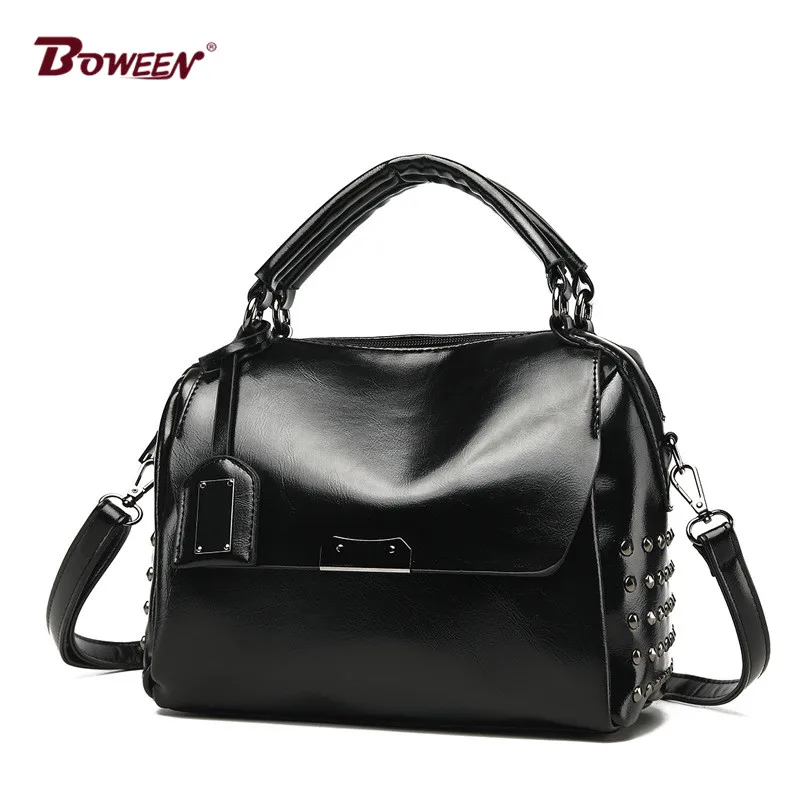 

2018 new pu leather handbag women bag European American style fashion solid Ladies Shoulder Bags Vintage hand bag Female Rivet
