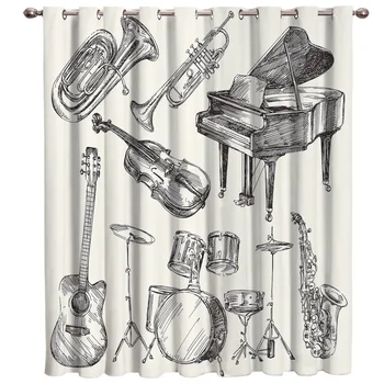 

Popular Instrument Piano Drum Guitar Window Curtains Dark Living Room Outdoor Indoor Decor Kids Window Treatment Hardware Sets