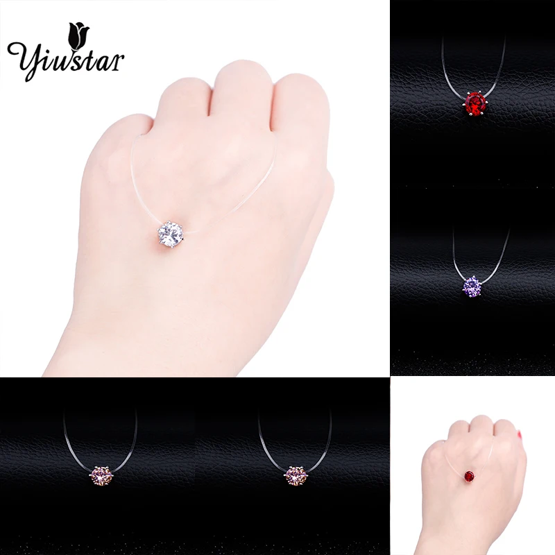 

Yiustar Transparent Fishing Line Necklace Women Rhinestone Choker Invisible Chain Pendant Necklace Collier Female Jewelry Bejiou