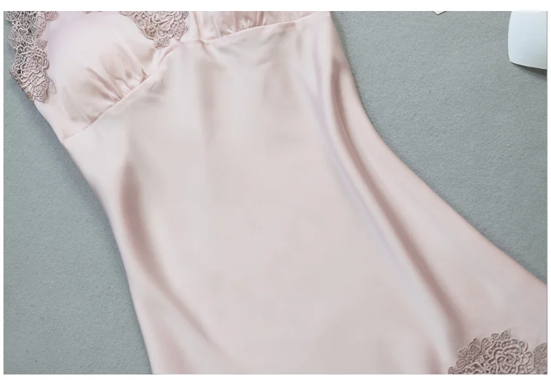 Sexy Silk Lace Sleepwear Dress Women Summer Solid Satin Nightgown Spaghetti Strap Sleeveless Nightwear Lingerie Sexy Night dress (11)