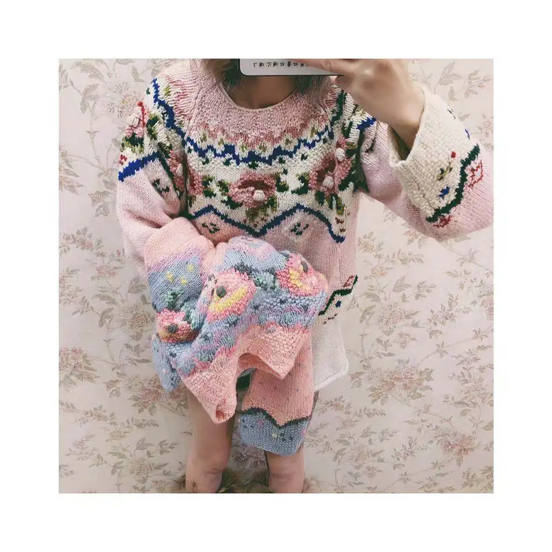 

Sweater Women Sale Blusas De Inverno Feminina 2019 Spring New Embroidery Flower Wool Pullover Hand-knit Sweater Girl Knit Women