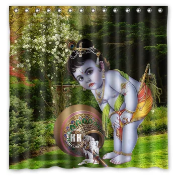 

High Quality Custom Waterproof Bathroom Curtains Hinduism Lord Krishna Polyester Fabric Shower Curtain 180*180cm