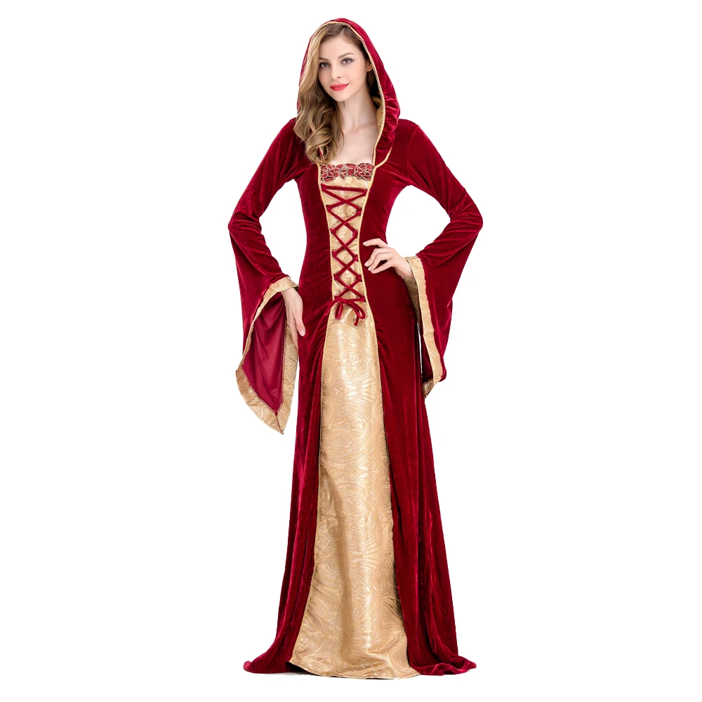 

Medieval Dress Robe Women Renaissance Dress Princess Queen Costume Velvet Court Maid Halloween Costume Vintage Hooded Gown