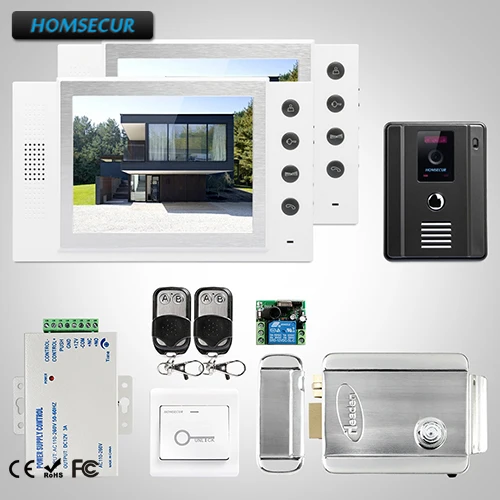 HOMSECUR 8 "Видео и Аудио Домашний Интерком Электрический Замок + Ключи включены для квартиры TC011-B + TM801-W