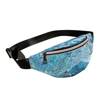 

Unisex fashion laser Waist bag Sports shoulder messenger Synthetic Leather Zipper Soft Handle bag bolso cintura hombre