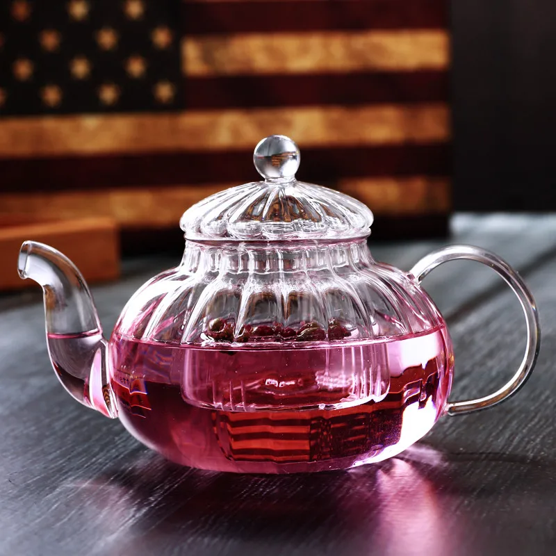 2sets/pack Volume=600ml Striped Glass Teapot Heat Resistant Transparent