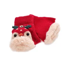 Зимние Детские перчатки с наполовину пальцами для мальчиков и девочек, новые зимние Бархатные флипсы с рисунком оленя