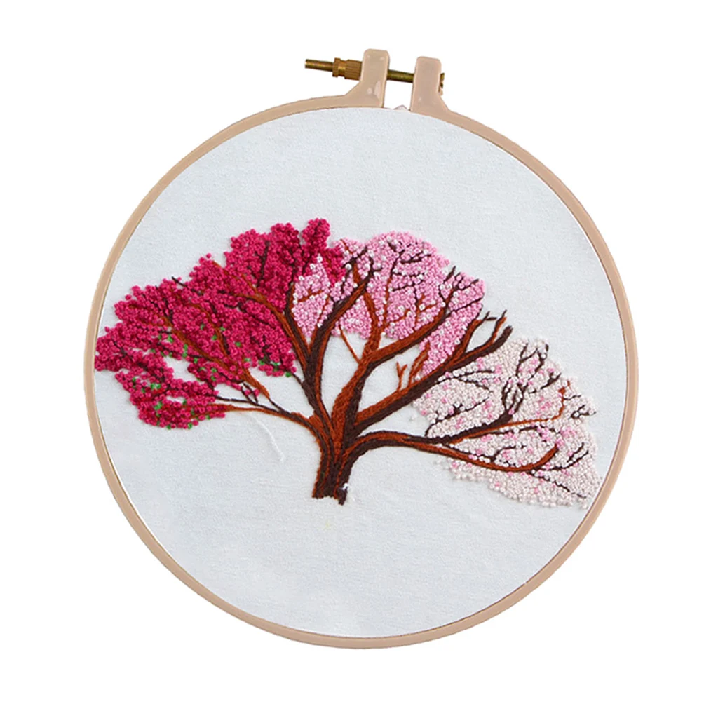 DIY Ribbon Tree Pattern Embroidery Cross Stitch Set Needlework Kits Sewing Decor