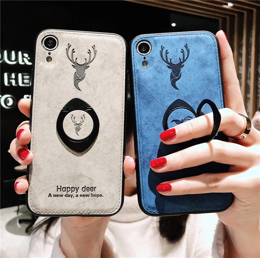 

Luxury Fabric Case For iPhone 7 8 6 TPU Back Case with Ring Stand for iPhone 7 8 6 6s plus Coque Holder For X XS i8 i7 ix Cases