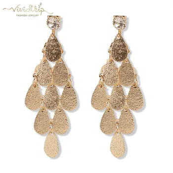 

Bohemian Ethnic Luxury Waterdrop Sequins Multilayer Long Clip Earrings No Pierced For Women Wedding Party Dangle Ear Clips