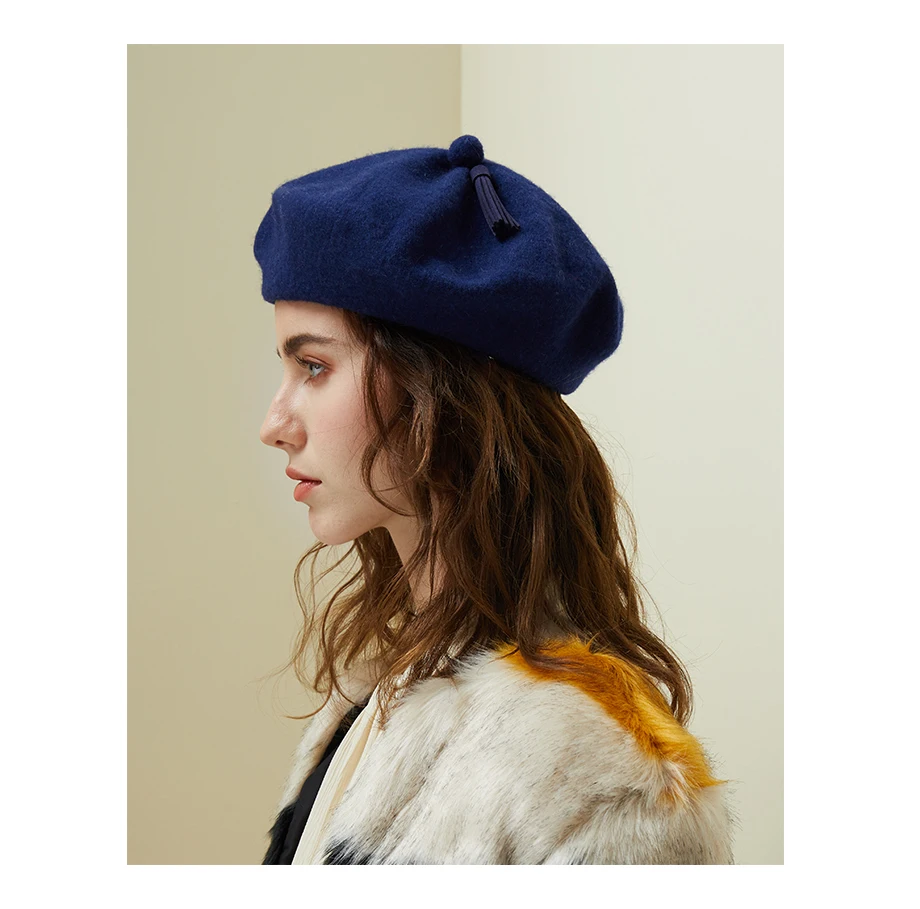 Women Knit Beret 100% Pure Wool Winter Warm Hat Female British Style Lady Painter Bonnet Hats Solid Color Beanie High Quality  (6)