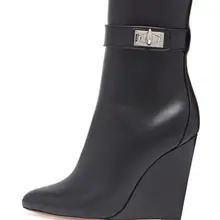 Г., модная женская обувь однотонные женские ботинки на высокой танкетке с острым носком черные ботильоны, Botas Mujer, туфли-лодочки Sapatos Femininas