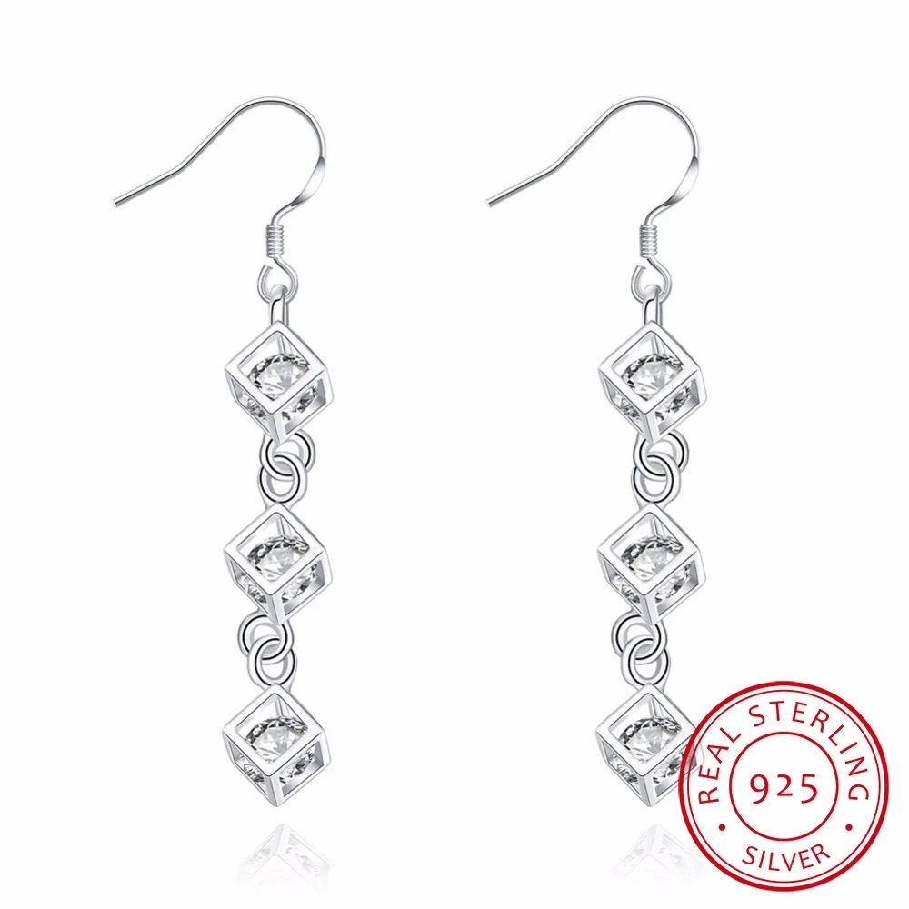

Lekani 925 Sterling Silver Crystal Cube Threader Earrings Long Tassel Chain Shiny Zirconia Dangle Earring Women Fine Jewelry