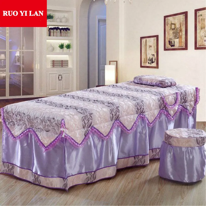 

A Piece Jacquard Beauty Bed Skirt 70*190cm Beauty Salon Bedspread with Hole Customized Size Pink Purple Blue Jade Yellow