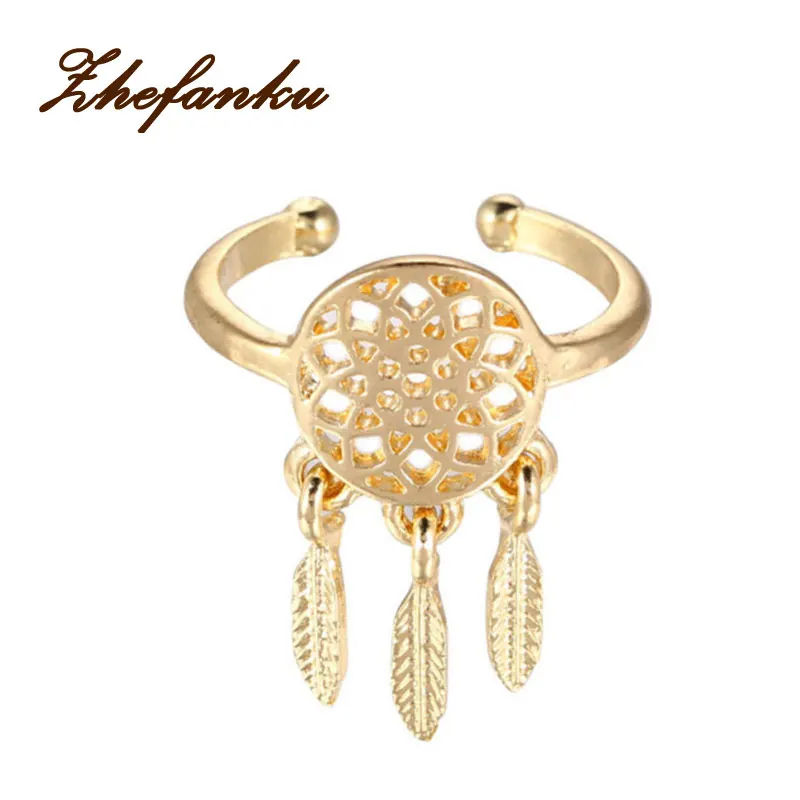 

Charming Jewelry Dreamcatcher Ring Hollow-out Feathers Woman Rings Gold Color And Silver Color