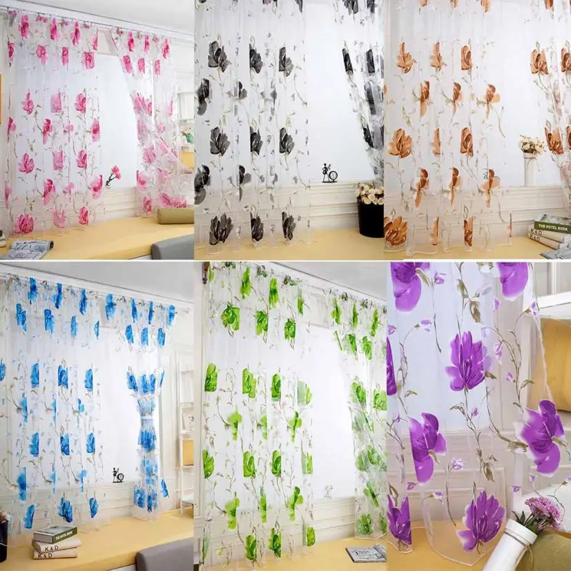 

2018 1 PCS Vines Leaves Tulle Door Window Curtain Drape Panel Sheer Scarf Valances 2o0501