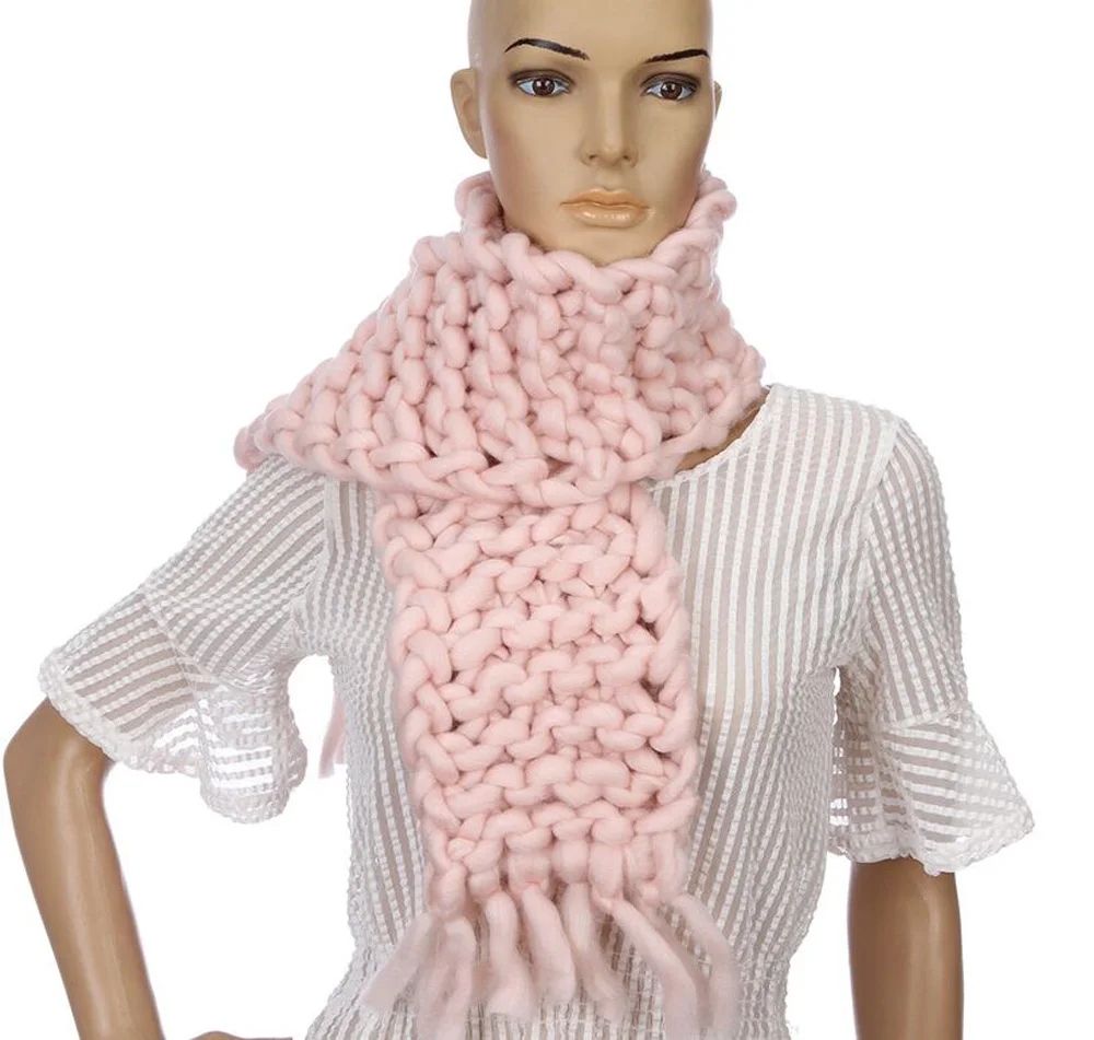 Новая Корейская версия, модная вязальная шерсть, шарф для женщин, теплые зимние шарфы, ручная вязка, на заказ, 130*15 см