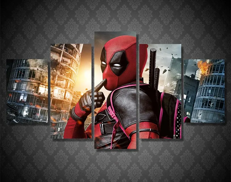 5 Piece Printed canvas painting Marvel Deadpool home decor print poster