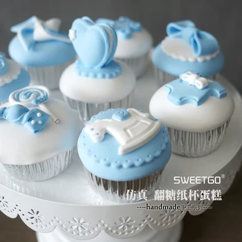 

Set of 8pcs Handmade Blue Simulation Cupcake, 1st Birthday Party Cake Model, Artificial Fondant Cakes, Photography props~