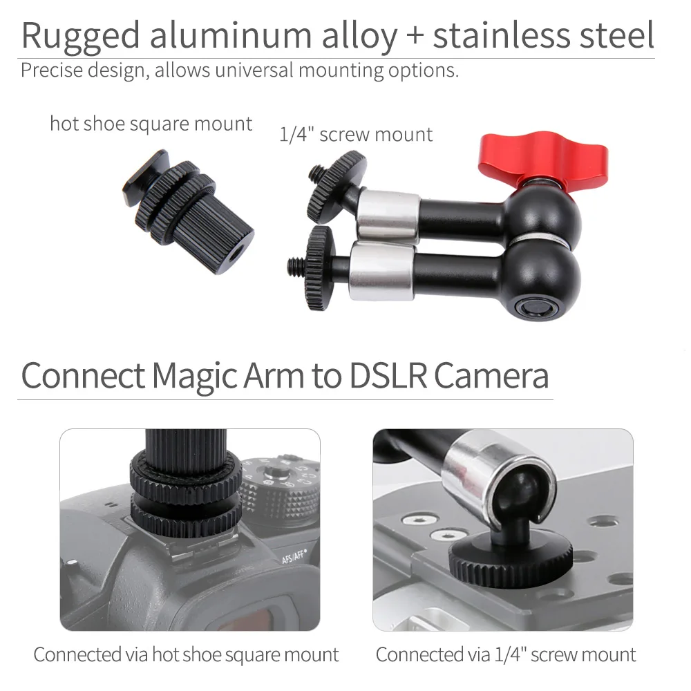 FEELWORLD 7" Magic Arm with both 1/4" 3/8" Thread Screw for LCD Monitor, Tripod Screw , for DSLR Camera Rig, LCD Monitor, Flash