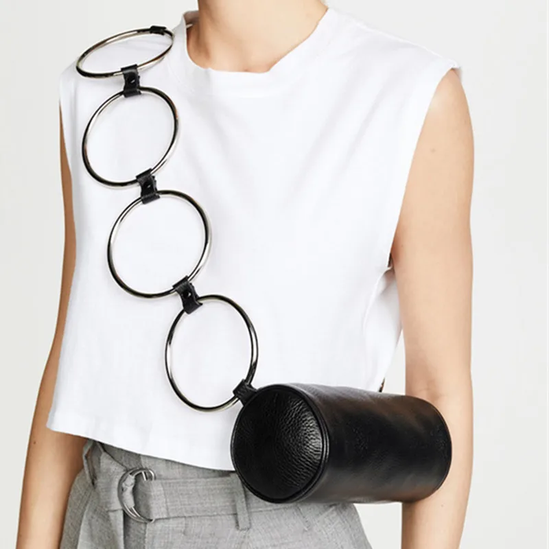 Модная круговая сумка из искусственной кожи в стиле ретро с металлическим кольцом, маленькая круглая сумка на плечо, Женская мини-сумка в виде круга, Прямая поставка