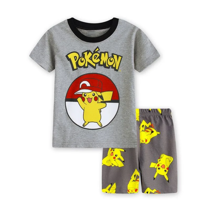 Пижама с Пикачу для маленьких мальчиков и девочек Летняя хлопковая одежда серого цвета коллекция года, детская одежда для сна с покемонами пижамы для детей возрастом 2, 3, 4, 5, 6, 7 лет - Цвет: pokemon