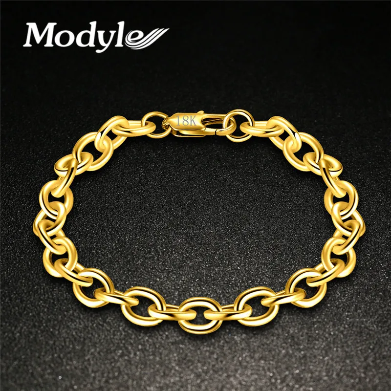 

Modyle 2018 New Fashion 8MM Gold Silver Color Chain Bracelet for Men