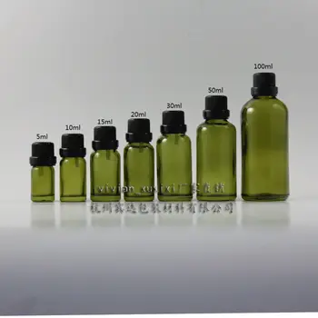 

30ml olive green Glass Essential Oil Bottle With black burglarproof screw cap. Essential Oil Container