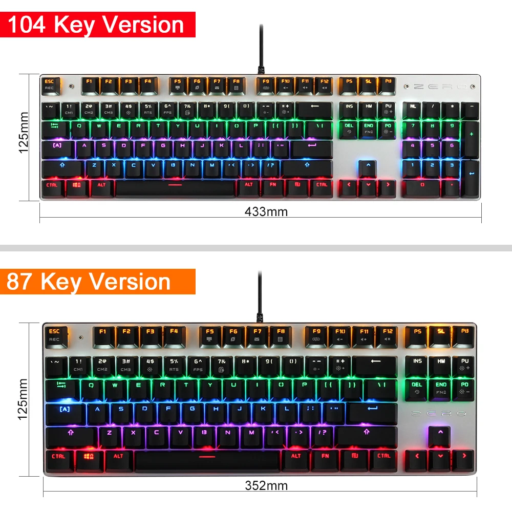  Metoo zero Russian Gaming Mechanical Keyboard Game Keyboard Red Black Blue Switches 104 key with LE