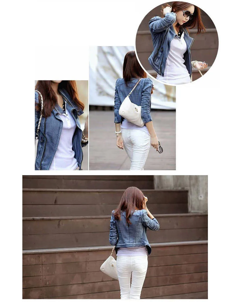 vintage denim jean ajuste fino lapela zip