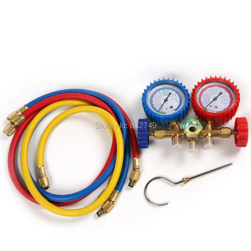 

1Pcs R134A/R12/R22/R502 Car Auto Refrigerants Manifold Gauges Tools Set Double Table Valve Three Colored-hoses