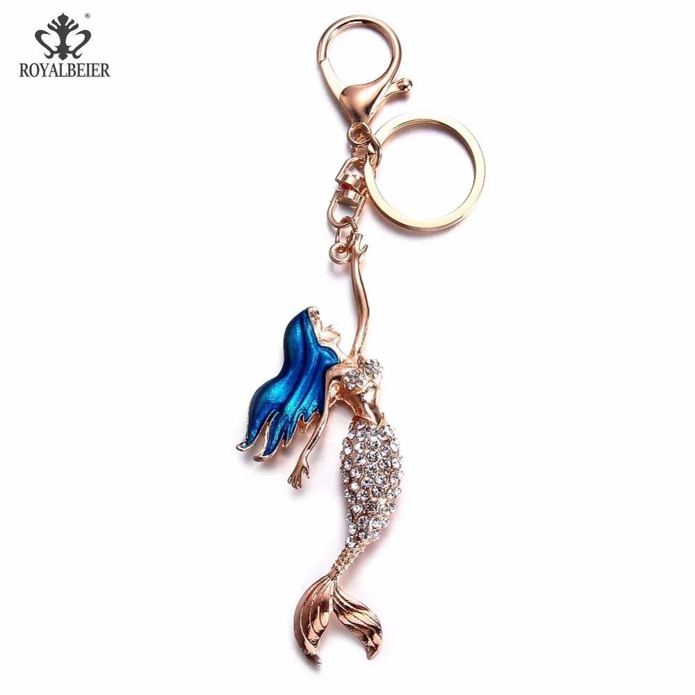 

RoyalBeier 1pc Mermaid Keychain Animal Dolphin Metal Key Holder Rhinestone Fish Keychains Owl Turtle For Women Handbag