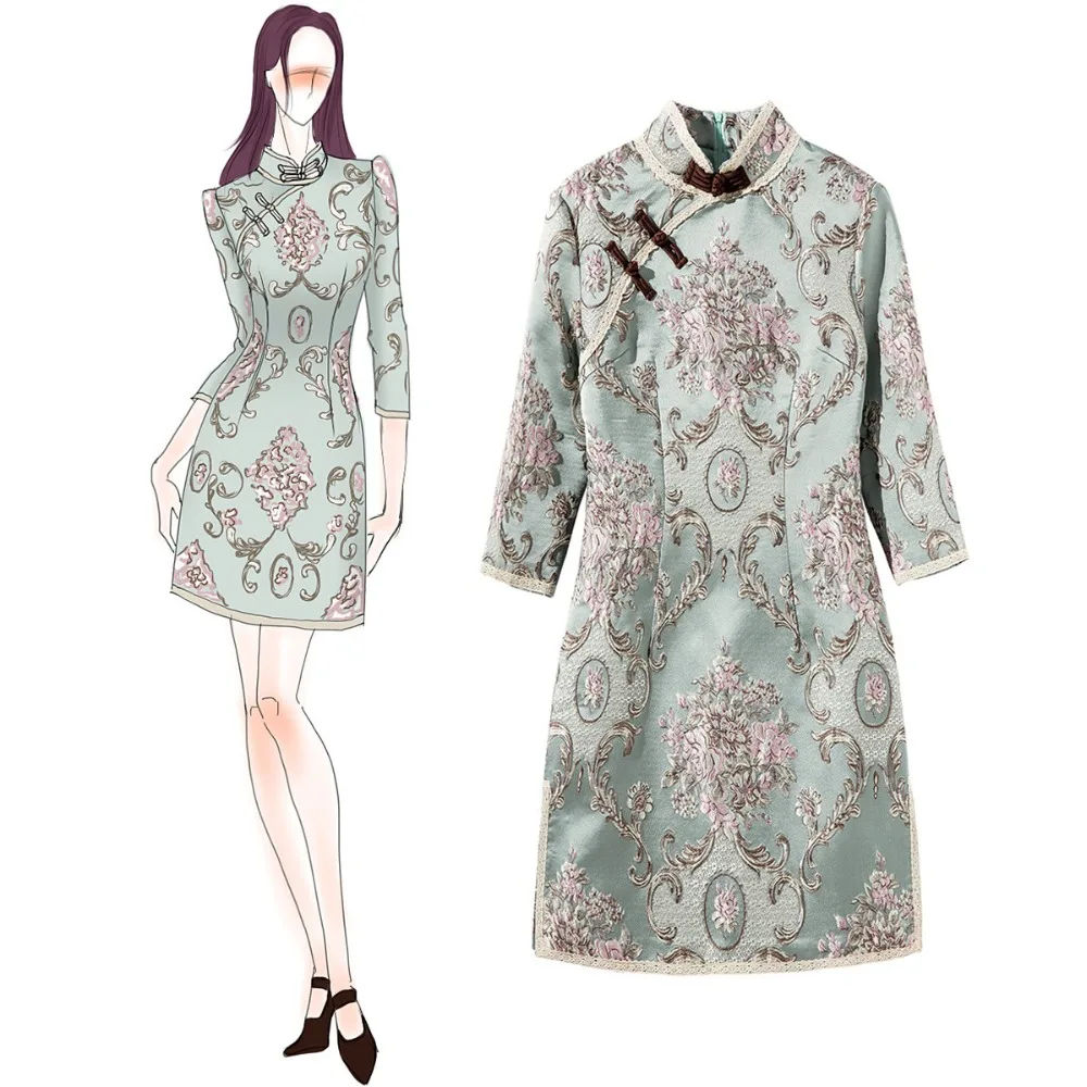 Новое Женское винтажное платье Ципао с разрезом Yanxi зимнее жаккардовое теплое мини вечернее банкетное платье китайское традиционное Чонсам с цветами