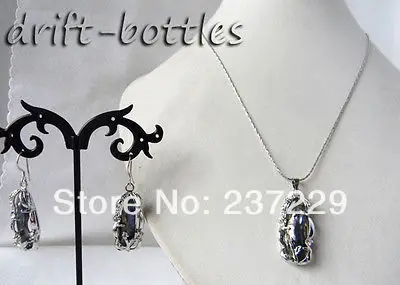 

Wholesale price Fast shipping + a8mmx20mm Black Baroque Biwa Freshwater Pearl Zircon Earring Necklace Set hot