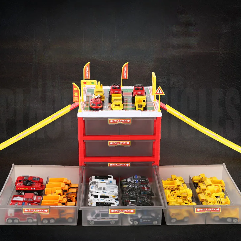 Goedkoop 2019 Nieuwste Kids Auto Speelgoed Mini Parkeerplaats 6 Pcs Cars Opbergdoos DIY Verkeersborden Auto Slot Model Speelgoed voor Kerst Cadeau