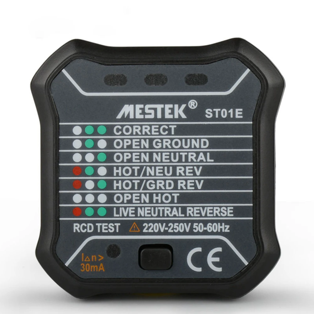 

MESTEK Portable Socket Tester Wire Receptacle Tester Polarity Circuit Detector Wall Plug Detection Tool 220~250V