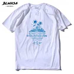 BLWHSA летнего отпуска футболки Для мужчин модные Повседневное Изделие из хлопка с короткими рукавами футболка с принтом в студенческом