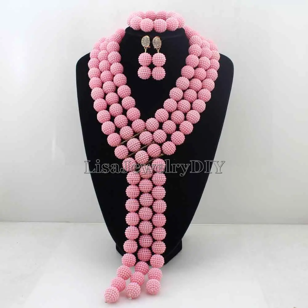 

New Pink Plastic Balls Chunky Necklace Set Party Beads Bride Gift African Jewellery Set Free shipping HD7649