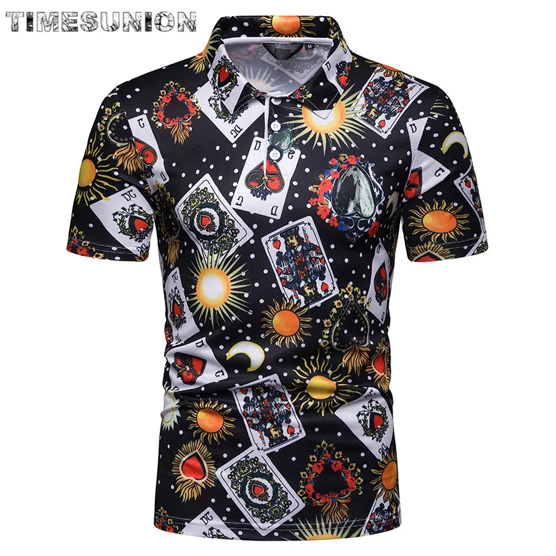 

2019 New Fashions Brands Polo Shirt Men Poker Print Short Sleeve Slim Fit Summer Collar Shirt Polos Boys Casual Mens Clothing