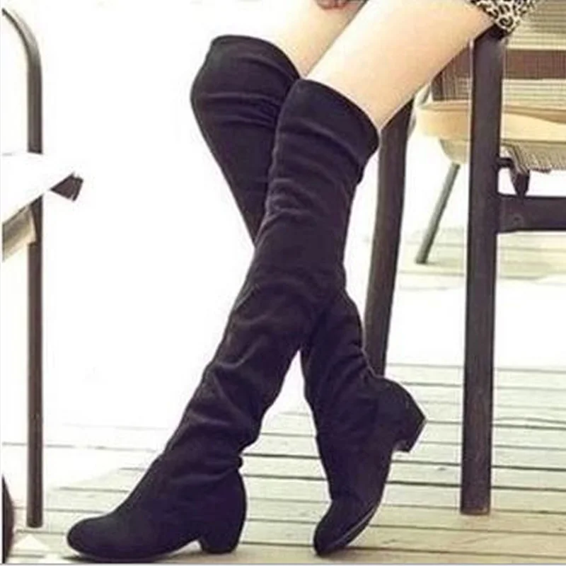 

Size 34-43 Women Boots Winter Autumn Fashion Flat Bottom Boots Shoes Over The Knee High Leg Suede Long Boots Brand Designer