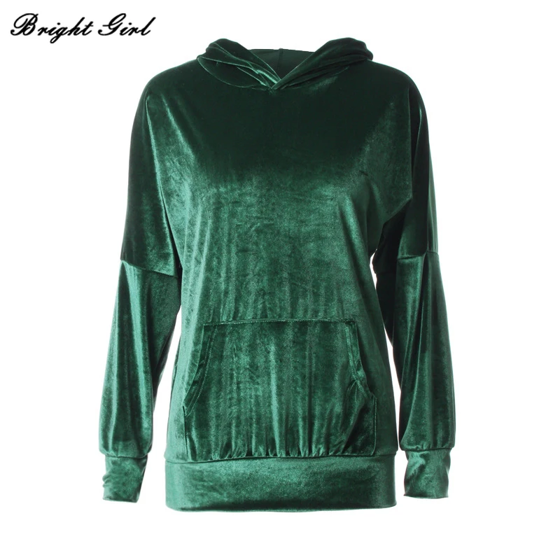 BRIGHT Women Solid Color Hoodies 2017 New Fashion Long sleeved Hoodies Women Pullover Tops -in 