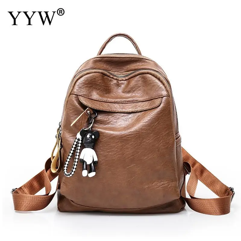 

2018 New Pu Leather Backpack With Litter Bear Doll Softbag Emboss Pattern Black Backpack Women Vintage Back Bag Mochila